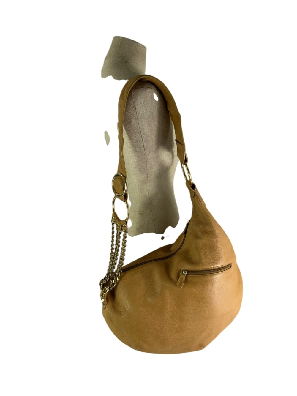 Genuine bd Tan Pebbled Leather Casual Hobo Bag Chain Link Purse